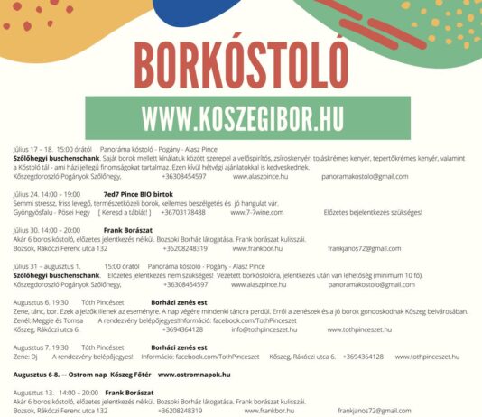 Nyári borkóstoló programok 2021