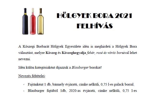 Hölgyek Bora felhívás 2021