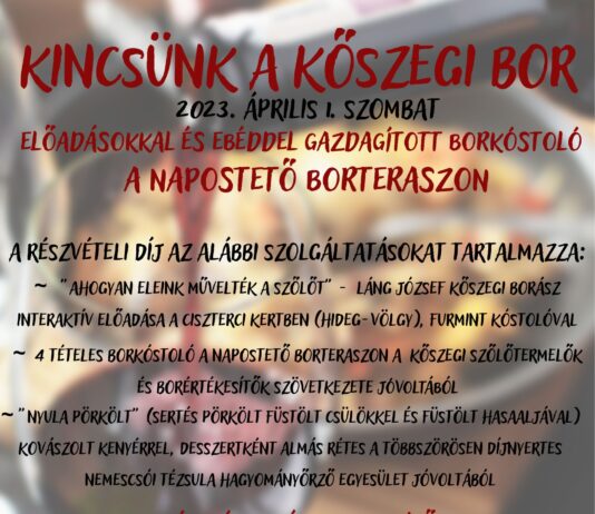 4 tételes borkóstoló “nyula-pörkölttel” a Napostető Borteraszon