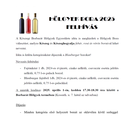 Hölgyek Bora felhívás 2025