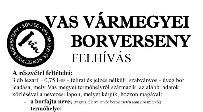 Vas Vármegyei Borverseny 2025 Felhívás